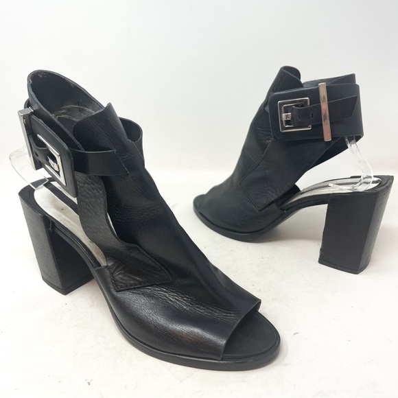 ZARA Woman Genuine Leather Open Toe Ankle Bootie in Block Heel. Black size 41 - Picture 2 of 9